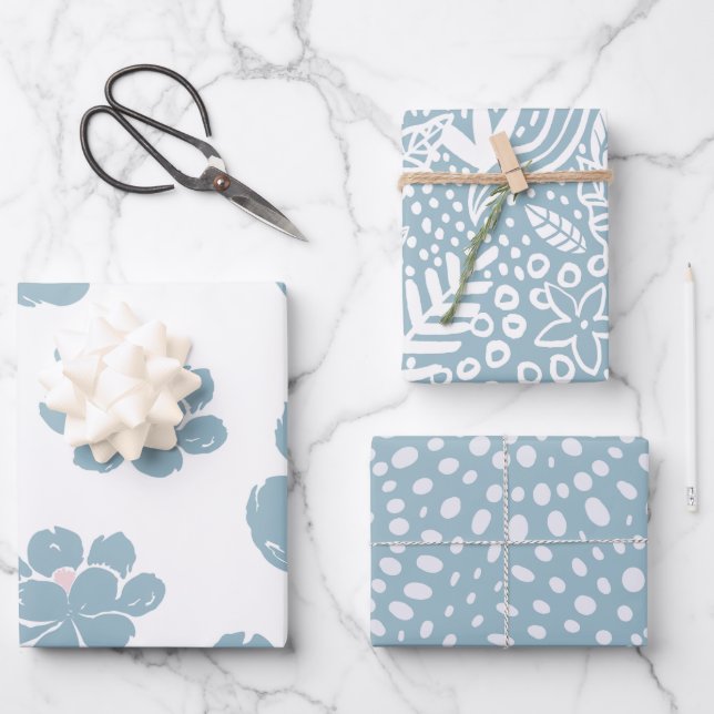 Papier d'enveloppement de printemps bleu bohème (Recto)