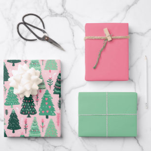 Papier d'enveloppement de sapin rose illustré