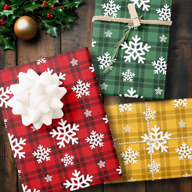 Papier d'enveloppement de tartelettes de Noël (Christmas Snowflake Tartan Wrapping Paper)