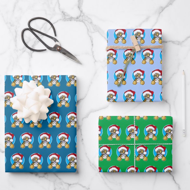 Papier d'enveloppement de tigre de Noël série de 3 (Recto)