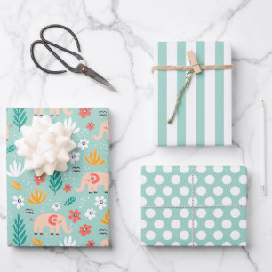 Papier d'enveloppement d'éléphants mignons de 3