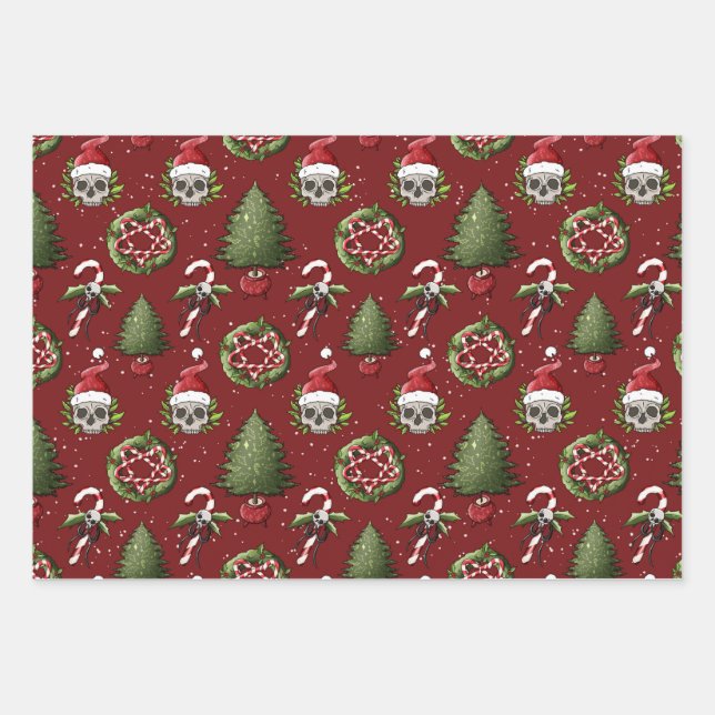 Papier d'enveloppement déplaisant de Noël avec crâ (Devant)