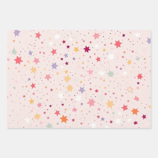 Papier d'enveloppement des étoiles roses (Jeu de 3 (Devant 3)