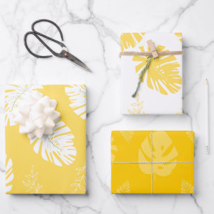Papier d'enveloppement des Feuilles tropicaux jaun