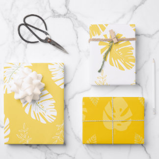 Papier d'enveloppement des Feuilles tropicaux jaun