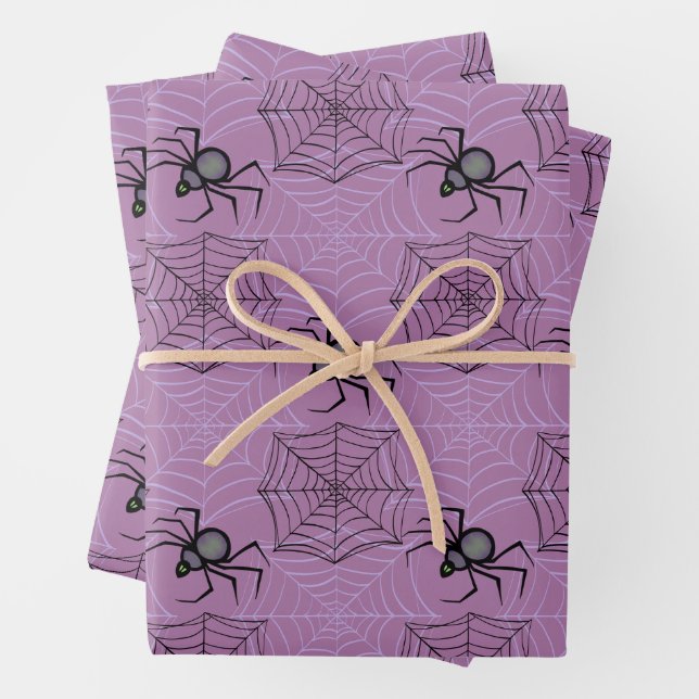 Papier d'enveloppement d'Halloween à l'araignée ro (En situation)