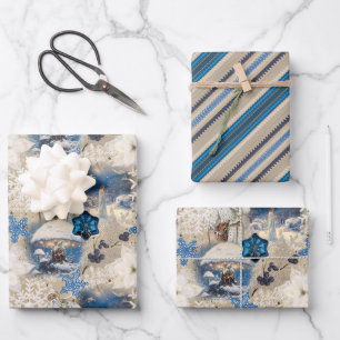 Papier d'enveloppement d'Imaginaire bleu Yuletide