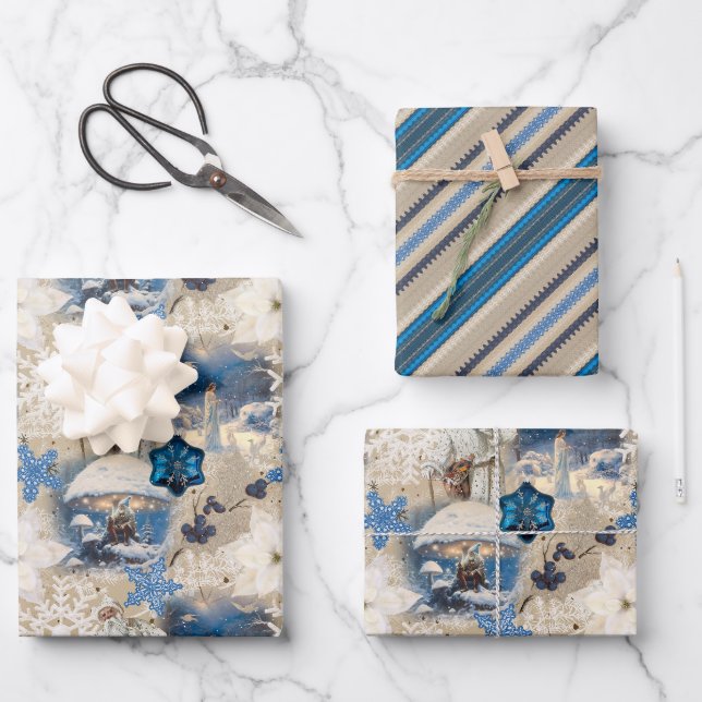 Papier d'enveloppement d'Imaginaire bleu Yuletide (Recto)