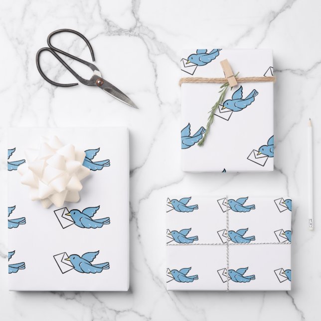 Papier d'enveloppement d'oiseaux bleu (Recto)