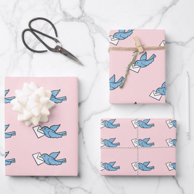 Papier d'enveloppement d'oiseaux bleu (Recto)