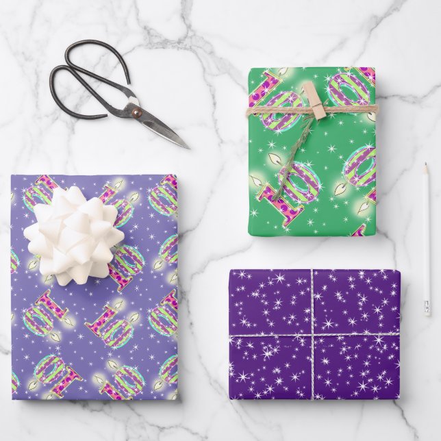 Papier d'enveloppement du 10e anniversaire violet  (Recto)