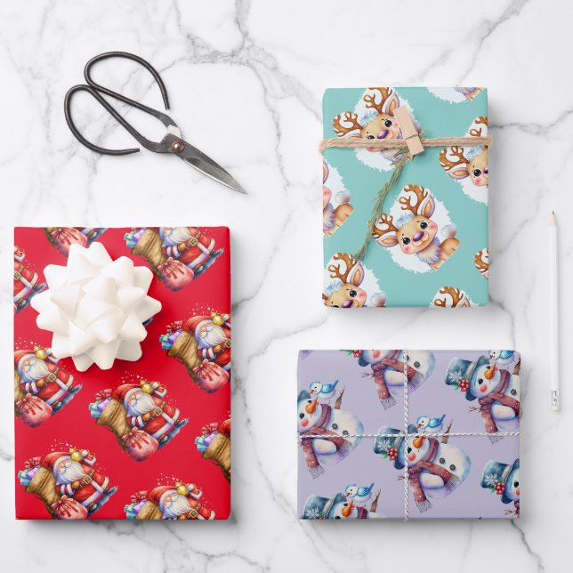 Papier d'enveloppement du Père Noël, du Snowman et (Recto)