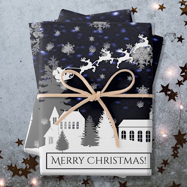 Papier d'enveloppement du village de Noël (Christmas Village Wrapping Paper Sheets)