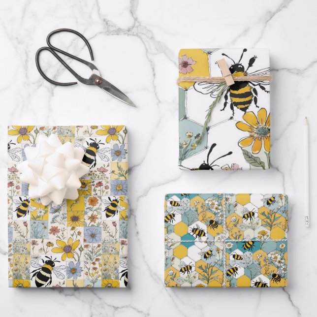 Papier d'enveloppement Floral des abeilles Feuille (Recto)