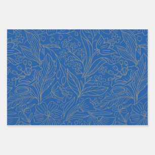 Papier d'enveloppement floral moderne gris bleu