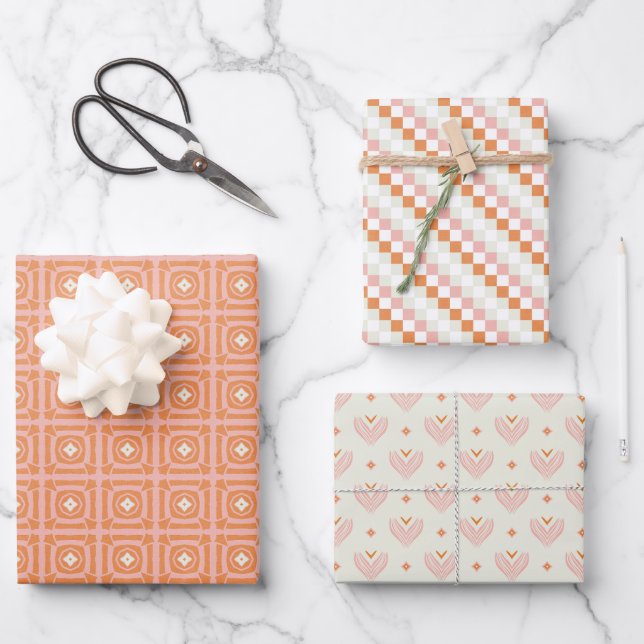 Papier d'enveloppement floral rose et orange 3 (Recto)