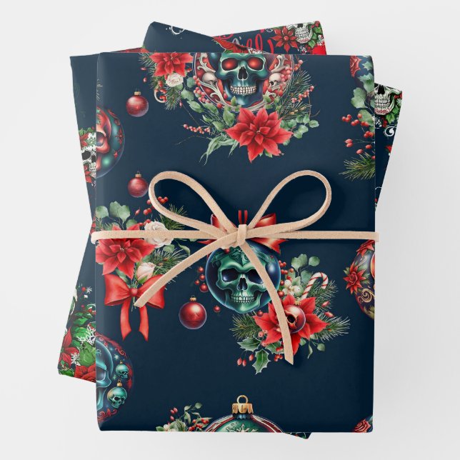 Papier d'enveloppement gothique du crâne de Noël (En situation)