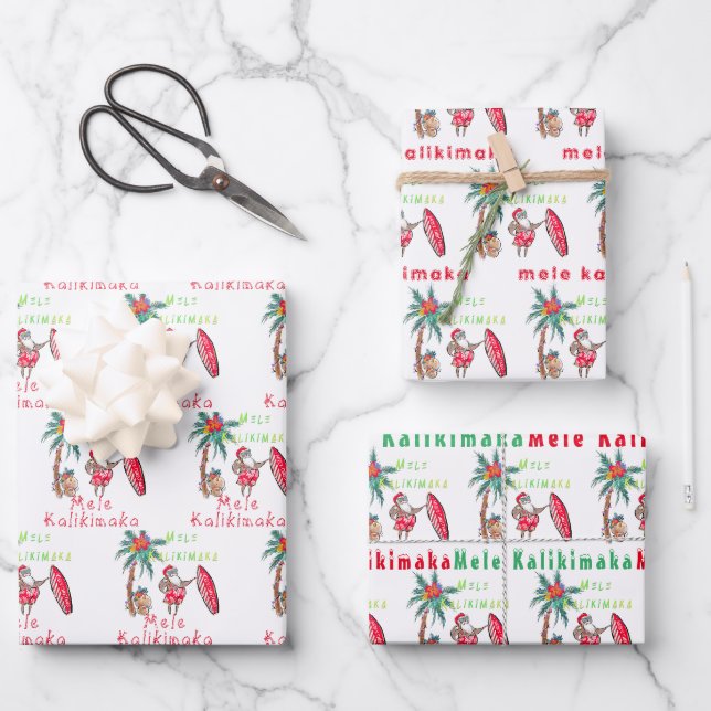 Papier d'enveloppement Hawaiian Père Noël Mele Kal (Recto)