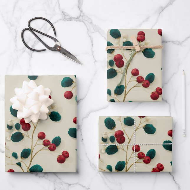 Papier d'enveloppement Holly Berry (Recto)