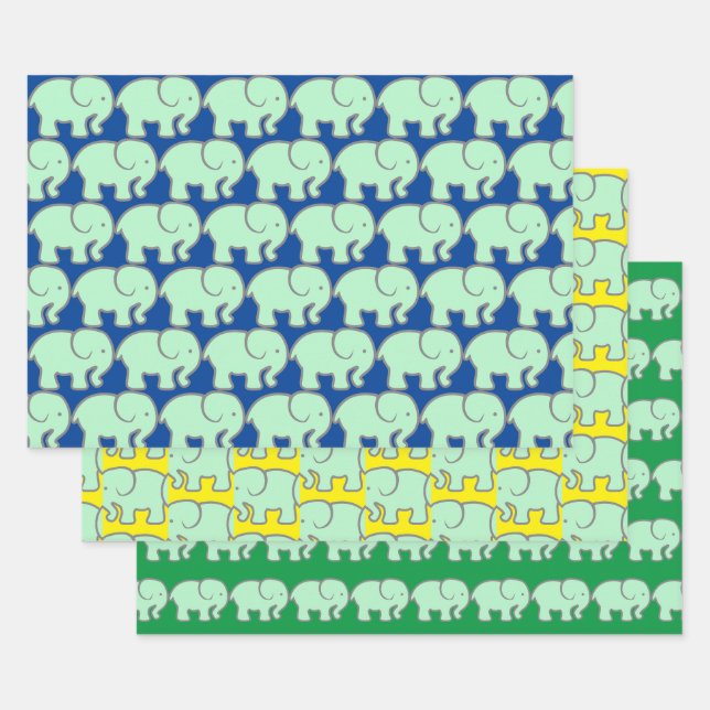 Papier d'enveloppement pour éléphants verts (Lot)