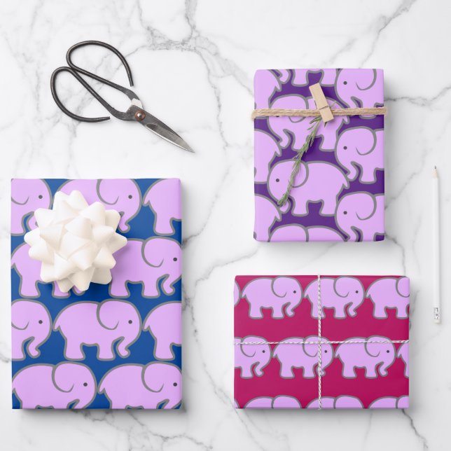 Papier d'enveloppement pour éléphants violets (Recto)