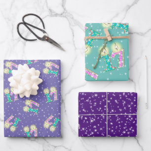 Papier d'enveloppement pourpre et Turquoise 17e an