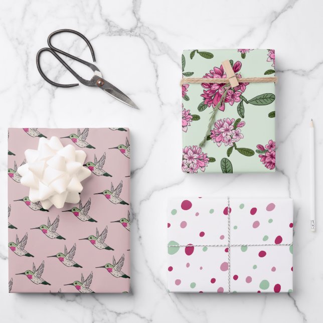 Papier d'enveloppement Rhododendron rose colibri (Recto)