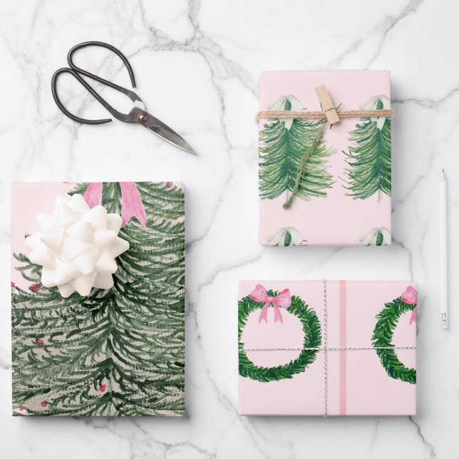 Papier d'enveloppement rose et préppyNoël - Aquare (Recto)