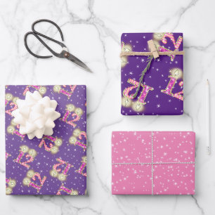 Papier d'enveloppement rose et violet 12e annivers