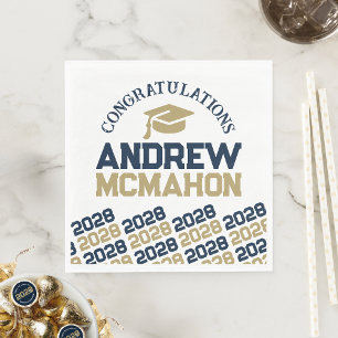 Papier der Navy & Gold Personalisiert Graduation P Serviette