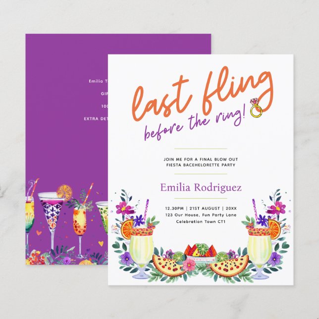 Papier Dernier Fling Fiesta Cocktails Tacos Bachelorette (Devant / Derrière)