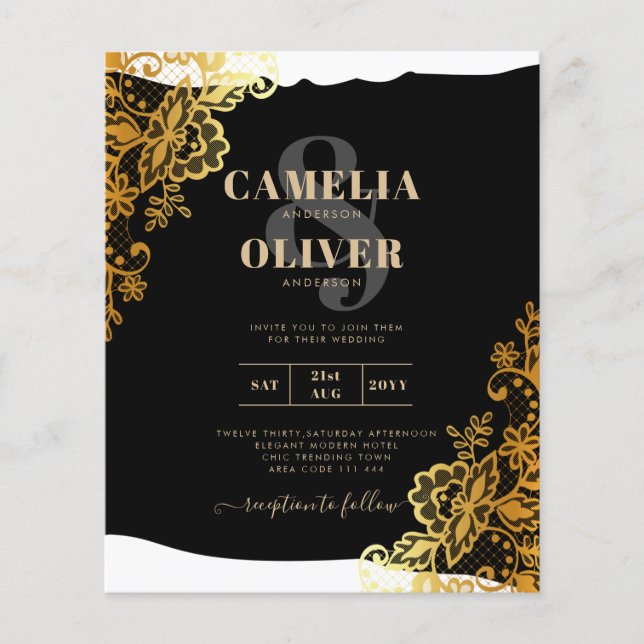 Papier DERNIÈRE OR Noir All-in1 Mariage INVITER QR Code (Devant)