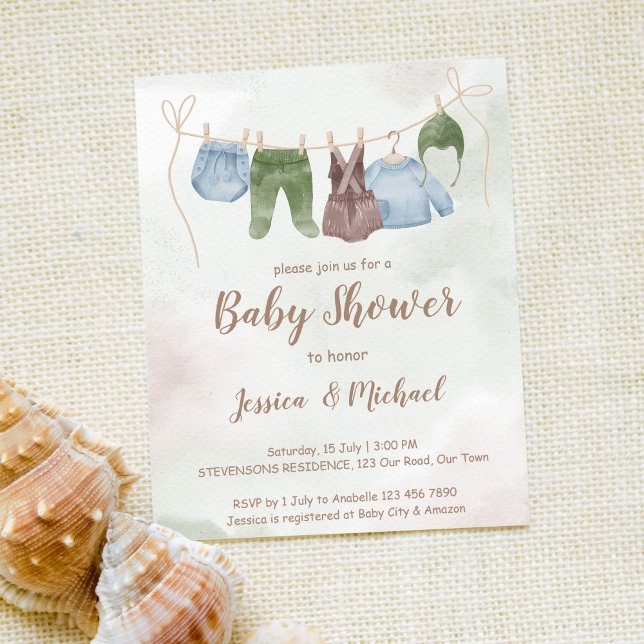 Papier Des vêtements budget sur une ligne baby shower inv (Créateur téléchargé)
