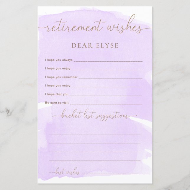 Papier Désirs de retrait d'aquarelle violet (Devant)