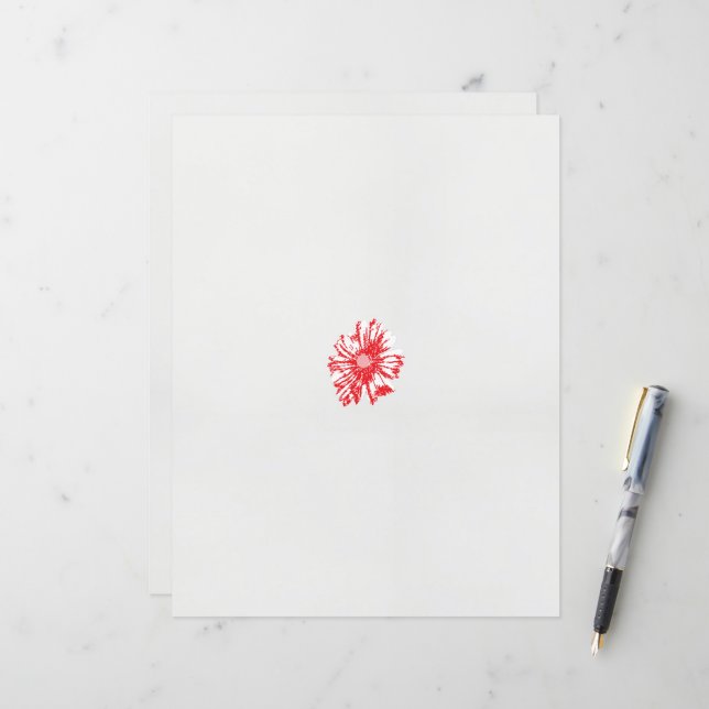 Papier dessin d'une fleur rouge sur un arrière - plan bla (Devant/Arrière en situation)