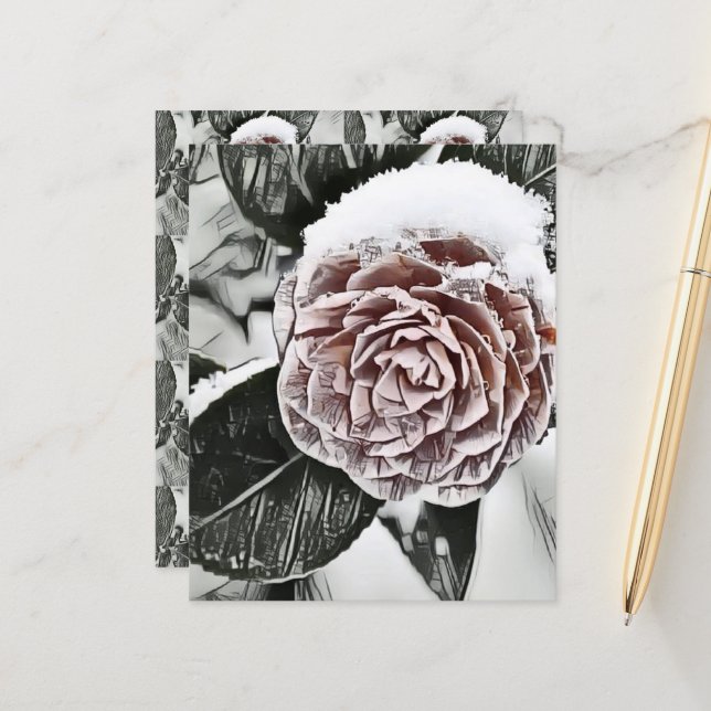 Papier Dessin Rose de neige congelée (Devant/Arrière en situation)