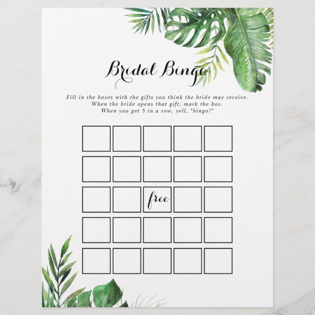 Papier Destination Tropical Green Bridal Bingo Jeu (Devant)