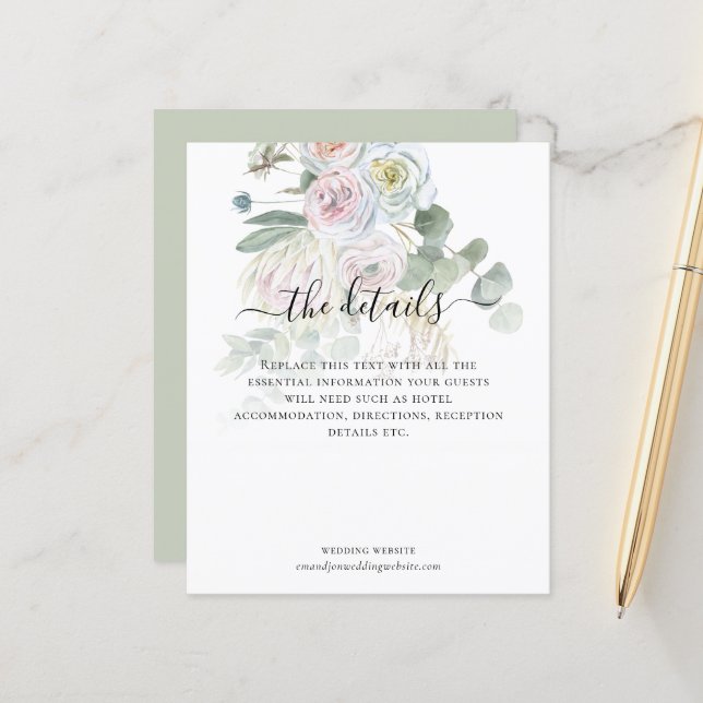 Papier Détails de mariage Budget Boho Eucalyptus Florals (Devant/Arrière en situation)