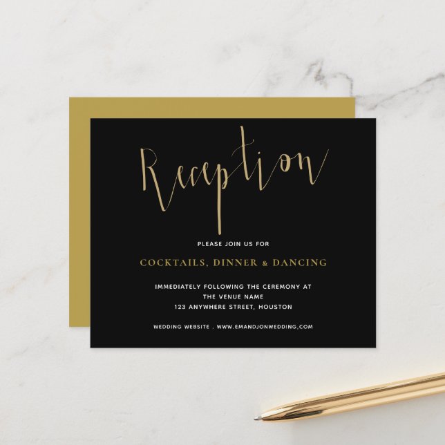 Papier Détails de réception budgétaire Gold Black Mariage (Devant/Arrière en situation)