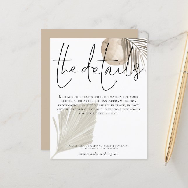 Papier Détails du Mariage Budget Boho Pampas Grass (Devant/Arrière en situation)