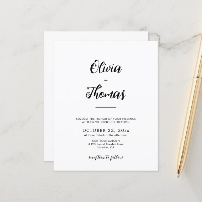 Papier Détails du Mariage de script BUDGET Qr Code et inv (Devant/Arrière en situation)