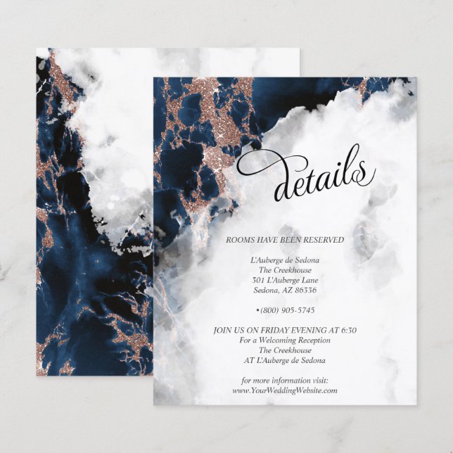 Papier Détails Géode d'aquarelle or Rose bleu Dana-Navy (Devant / Derrière)