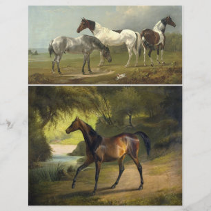 Papier Deux belles peintures de chevaux de l'ère victorie