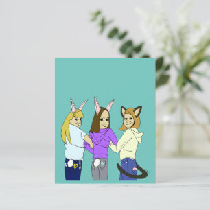 Papier Deux lapins et un chaton