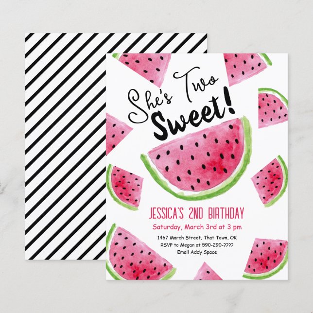 Papier Deux Melon doux Invitation de fête d'anniversaire (Devant / Derrière)