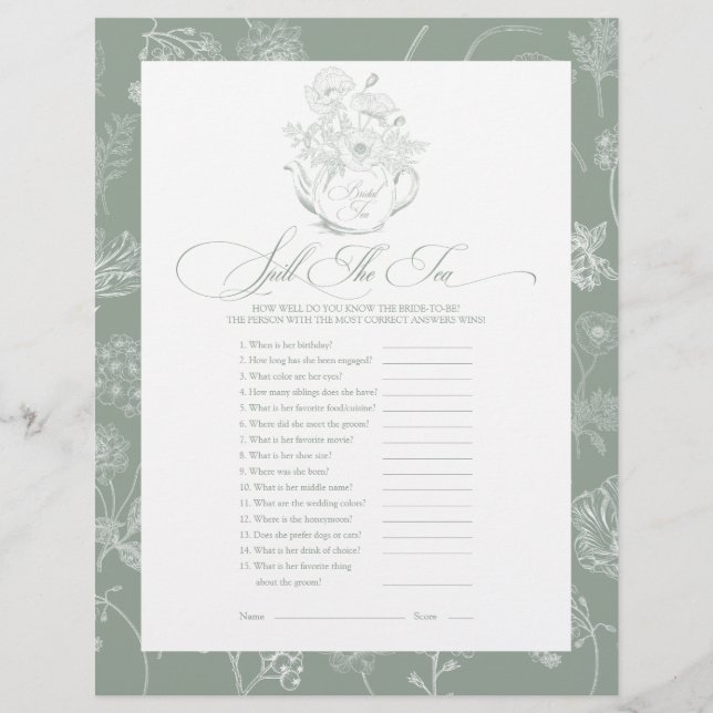 Papier Déverser Le Jeu De Fête des mariées De Thé (Devant)