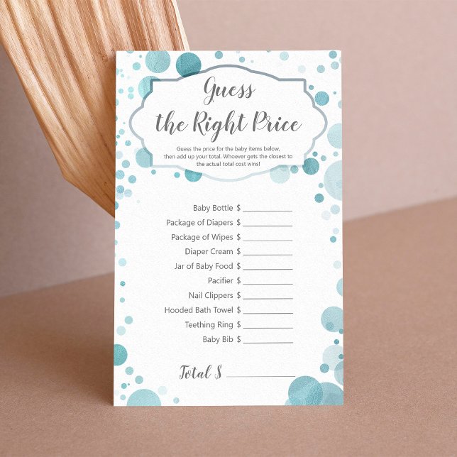 Papier Devinez juste prix, Blue Dots Baby Boy Shower Jeu (Créateur téléchargé)