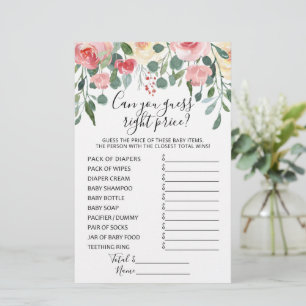 Papier Devinez juste prix Jeu Baby shower partie jeu