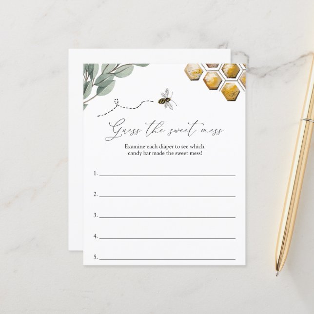 Papier Devinez le Baby shower d'abeilles de Mess Sweet (Devant/Arrière en situation)