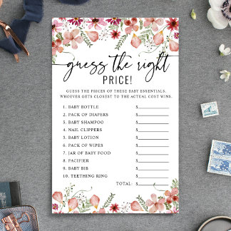 Papier Devinez le bon prix Pink Girl Baby shower jeu